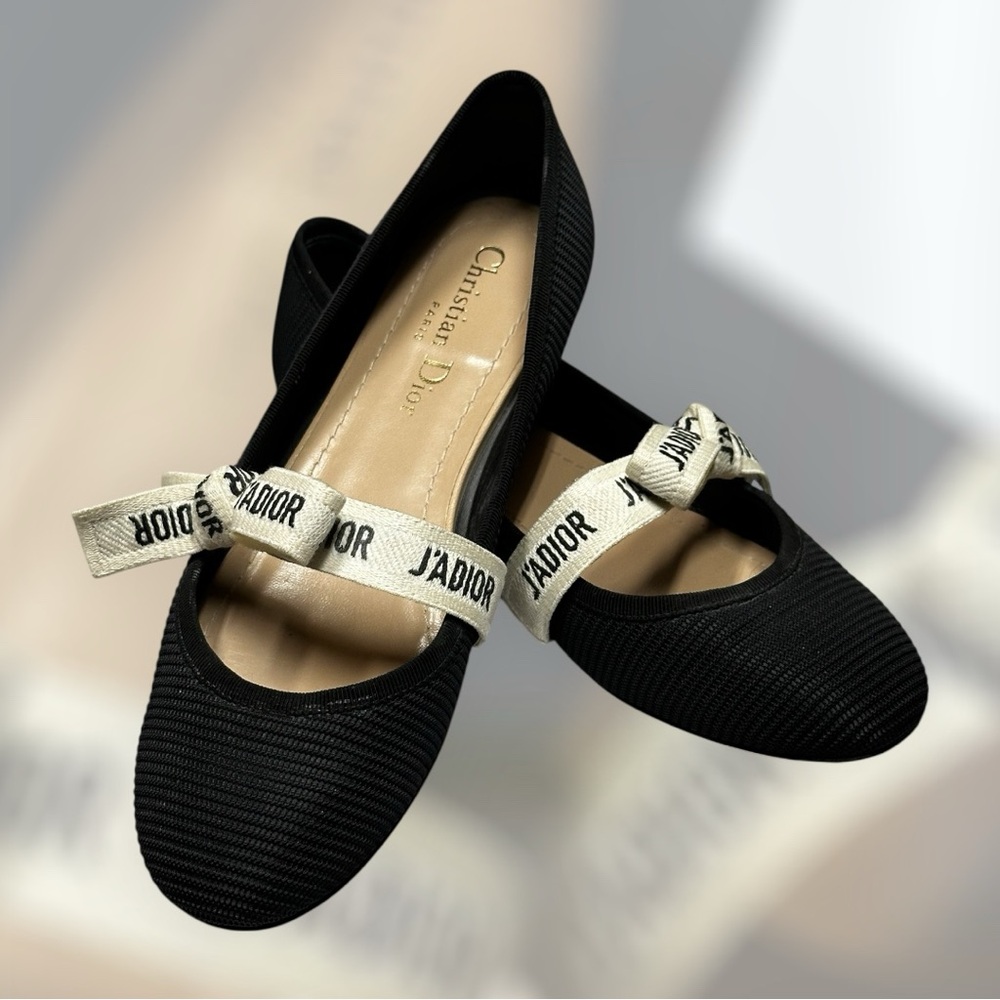 CHRISTIAN DIOR Technical Fabric and Ribbon, Miss J'Adior Ballet Flats, Size 36